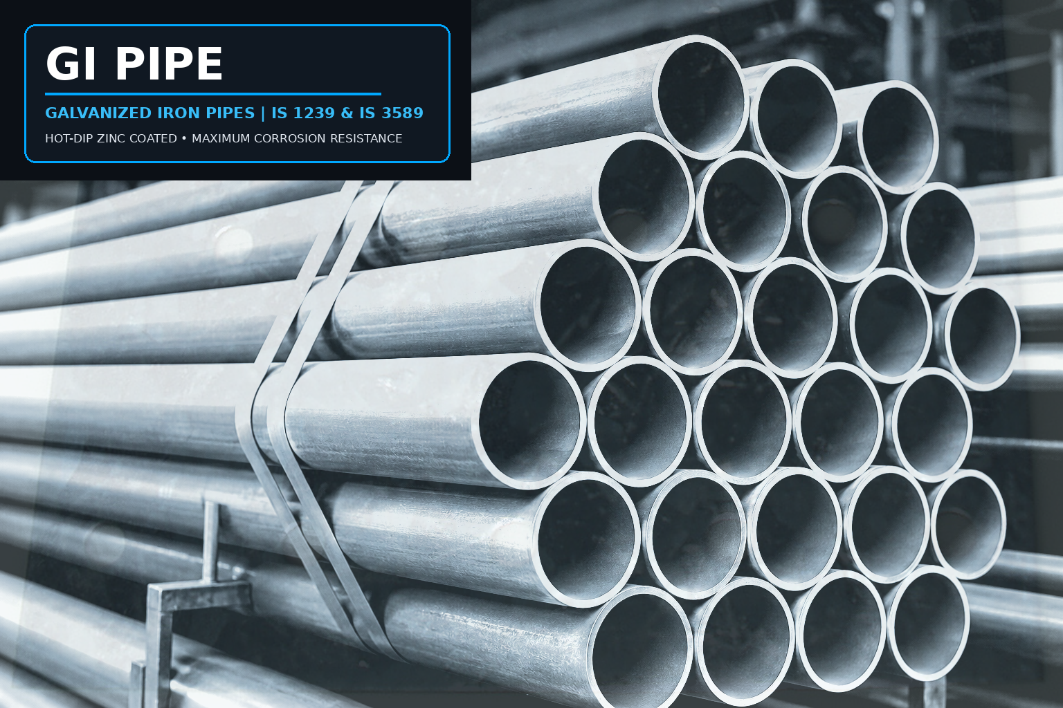 Galvanized Iron Pipes IS 1239 bundles stacked in steel warehouse yard - gipipesuppliers.com